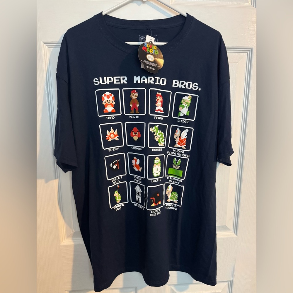 Super Mario Bros. Shirt w/Mario, Luigi, Bowser & more sz XL Men’s Navy Blue NWT